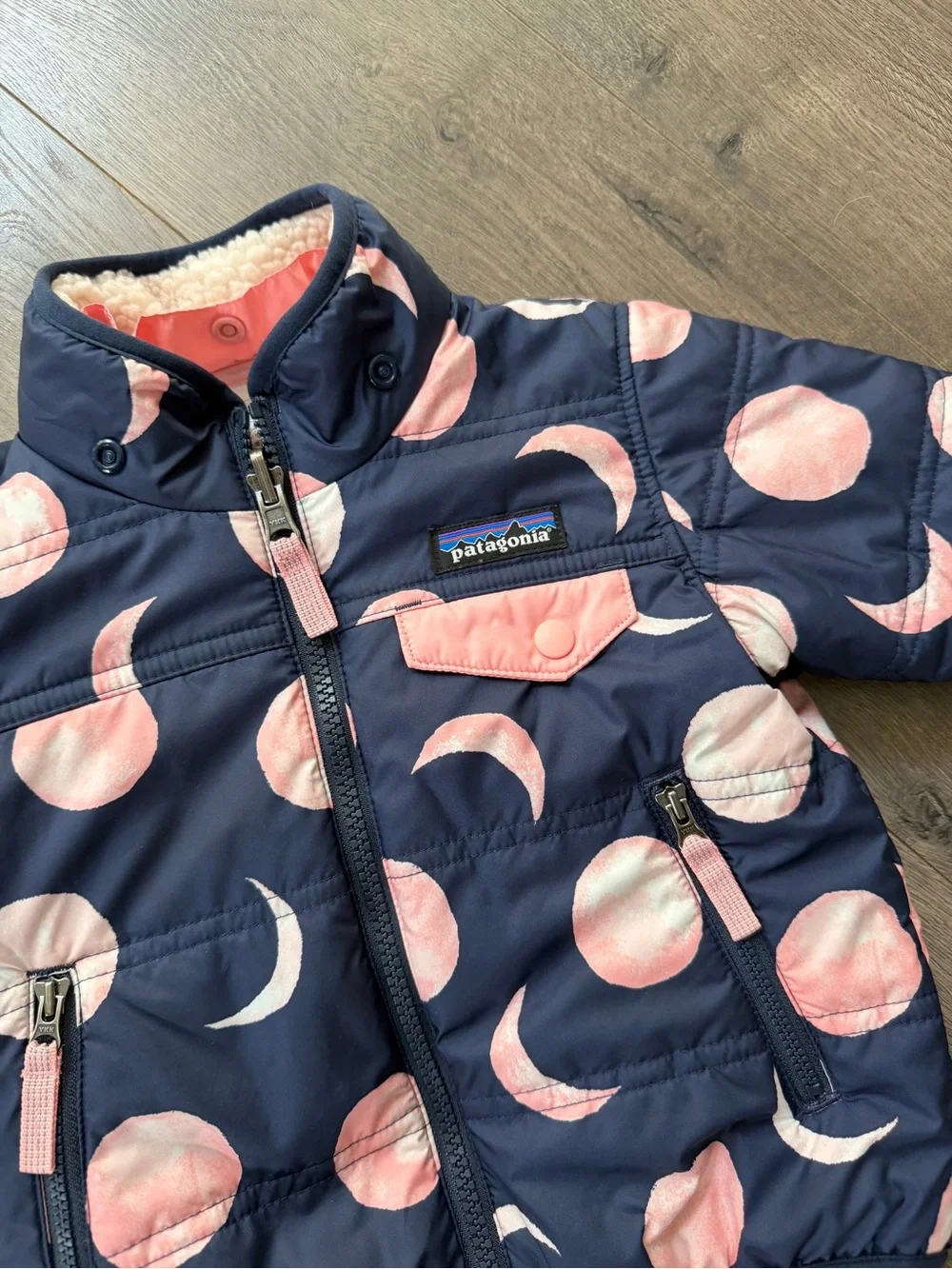 Patagonia Tribbles Navy & Pink Moon Print Puffer Jacket and Pants Set 6-12 month